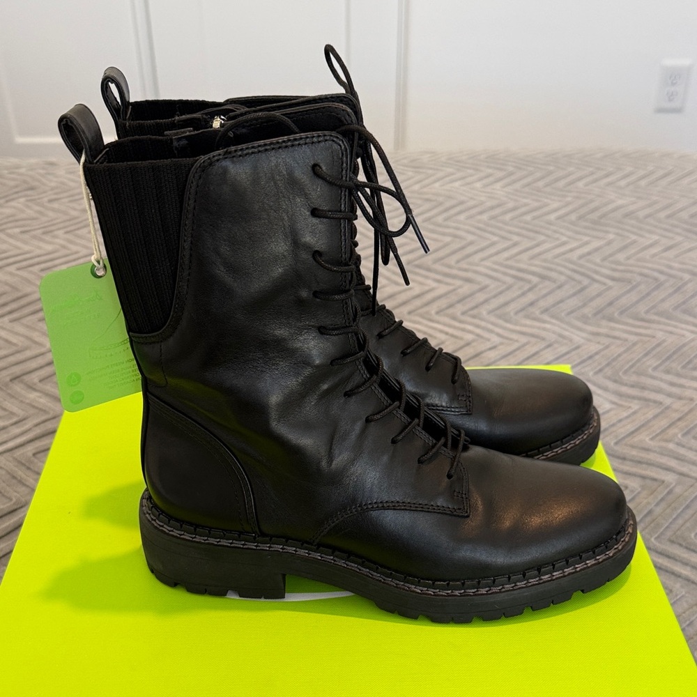 NWT Sam Edelman Lex Black Leather Lace Up Combat Boots - Picture 6 of 13